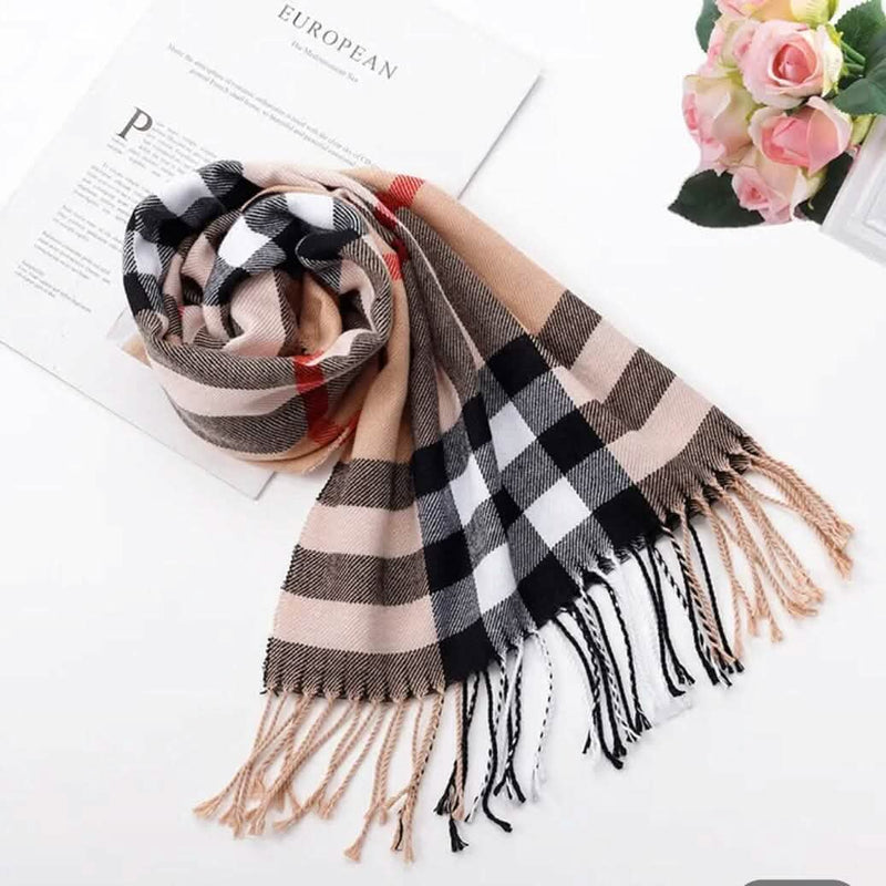 Super Soft Long Cashmere Wool Scarfs - Assorted Styles Women's Shoes & Accessories Beige Plaid - DailySale