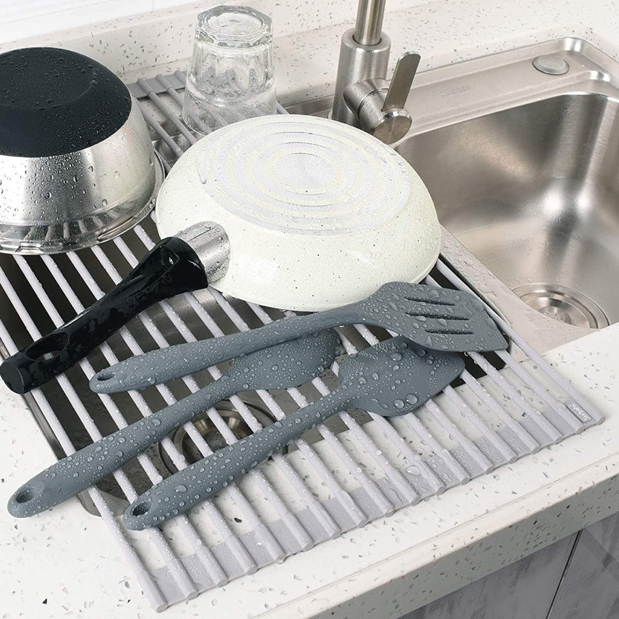 Large Roll Up Dish Drying Rack Silicone Wrapped Over The Sink Dish Drying  Rack..