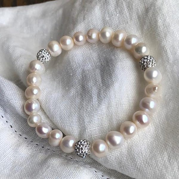 Swarovski Crystal Ball And Genuine Freshwater Pearl Stretch Bracelet Jewelry - DailySale