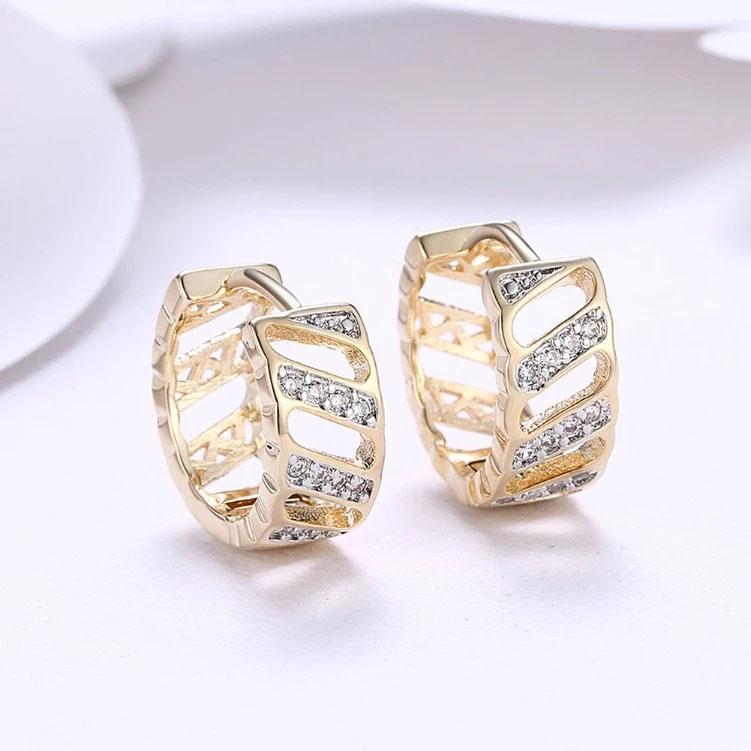 Swarovski Crystal Curved Hollow Huggies Set in 18K Gold Earrings - DailySale