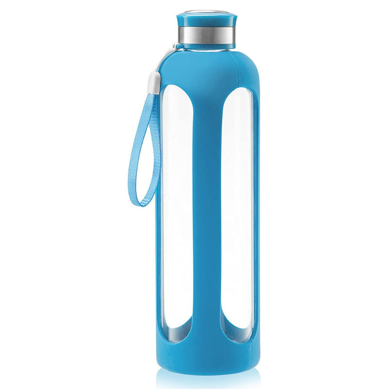 Swig Savvy Glass Water Bottles with Protective Silicone Sleeve & Stainless Steel Leak Proof Lid Everything Else Blue - DailySale
