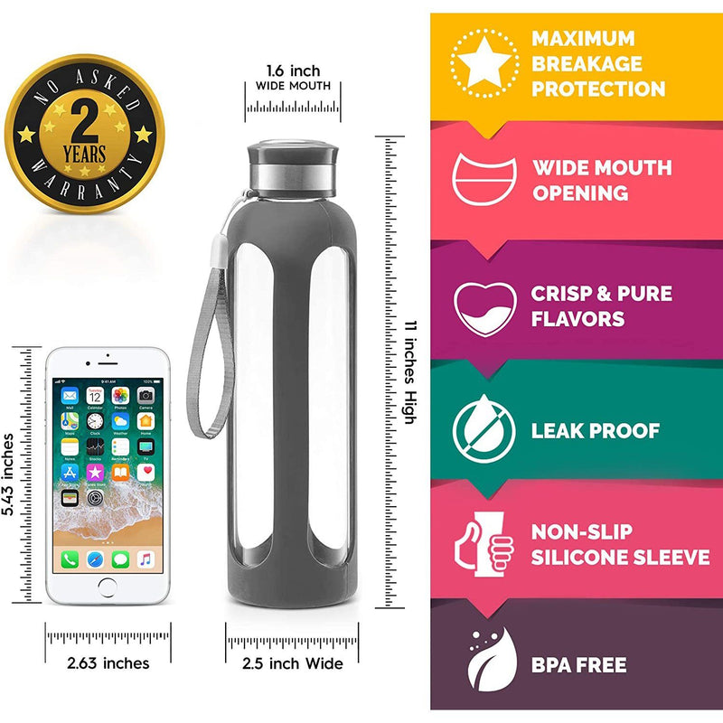 Swig Savvy Glass Water Bottles with Protective Silicone Sleeve & Stainless Steel Leak Proof Lid Everything Else - DailySale
