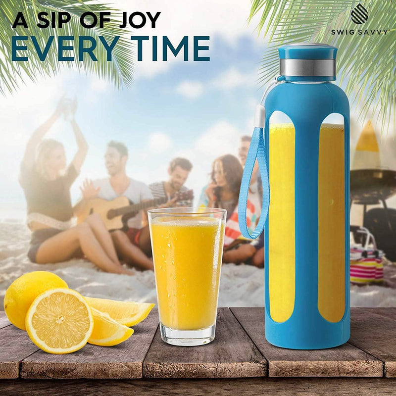Swig Savvy Glass Water Bottles with Protective Silicone Sleeve & Stainless Steel Leak Proof Lid Everything Else - DailySale