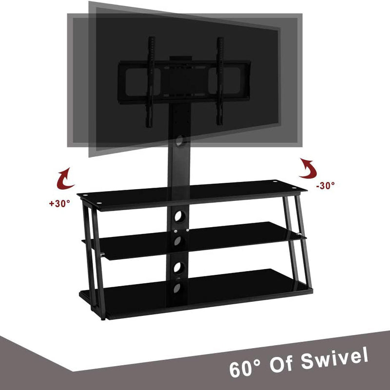Swivel Floor TV Stand with Angle and Height Adjustable Tempered Glass TV Stand Furniture & Decor - DailySale