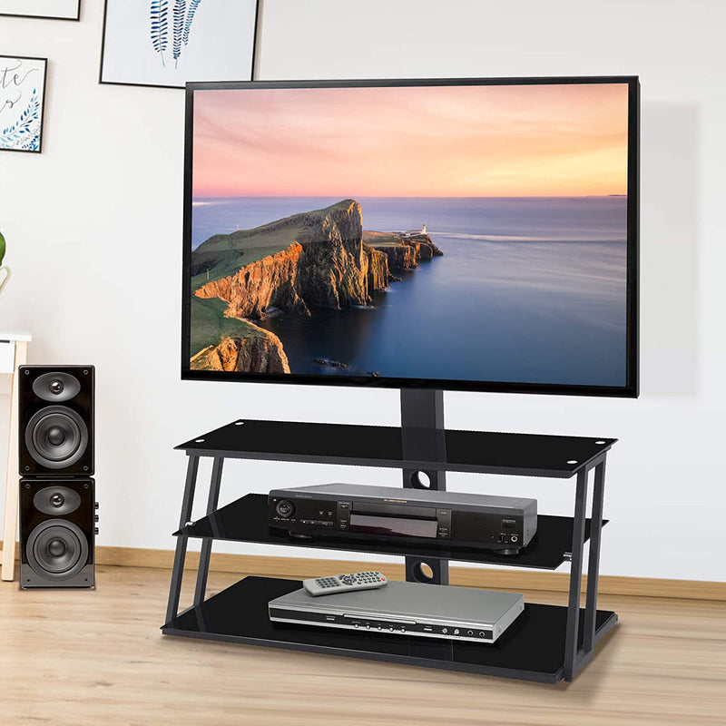 Swivel Floor TV Stand with Angle and Height Adjustable Tempered Glass TV Stand Furniture & Decor - DailySale