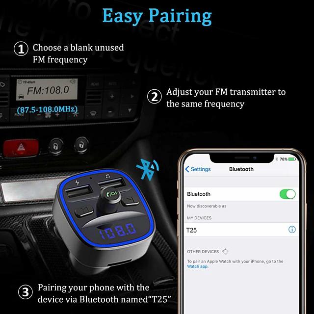 T25 Bluetooth 5.0 Car FM Transmitter Automotive - DailySale