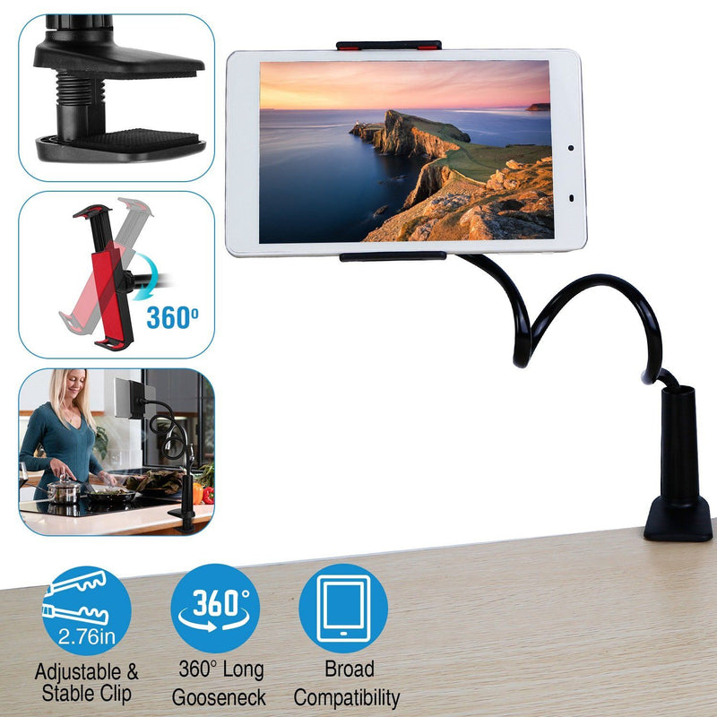 Tablet Gooseneck Stand Bracket with 360° Rotatable Clip Mobile Accessories - DailySale