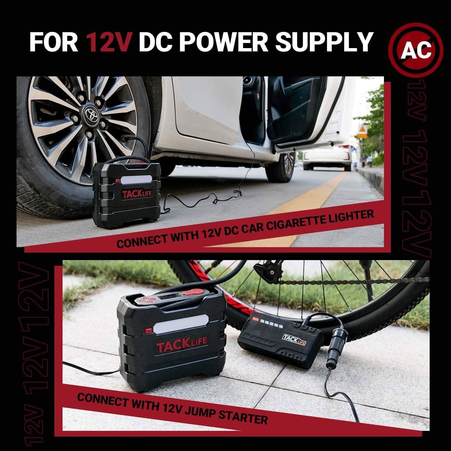 TACKLIFE Car Tire Inflator 12V DC Portable Air Compressor with 3 LED Lights Automotive - DailySale