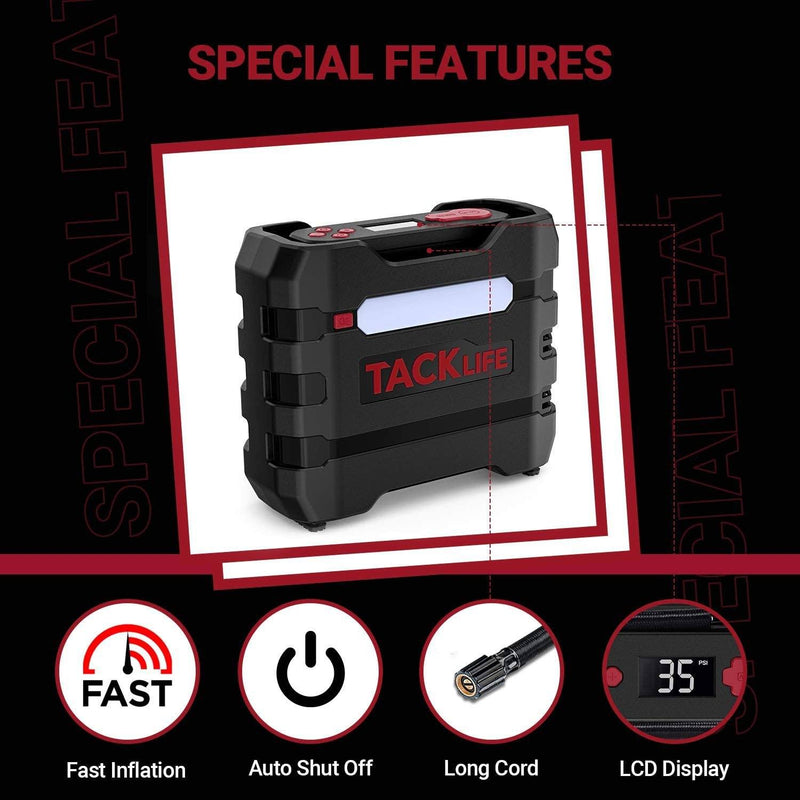 TACKLIFE Car Tire Inflator 12V DC Portable Air Compressor with 3 LED Lights Automotive - DailySale