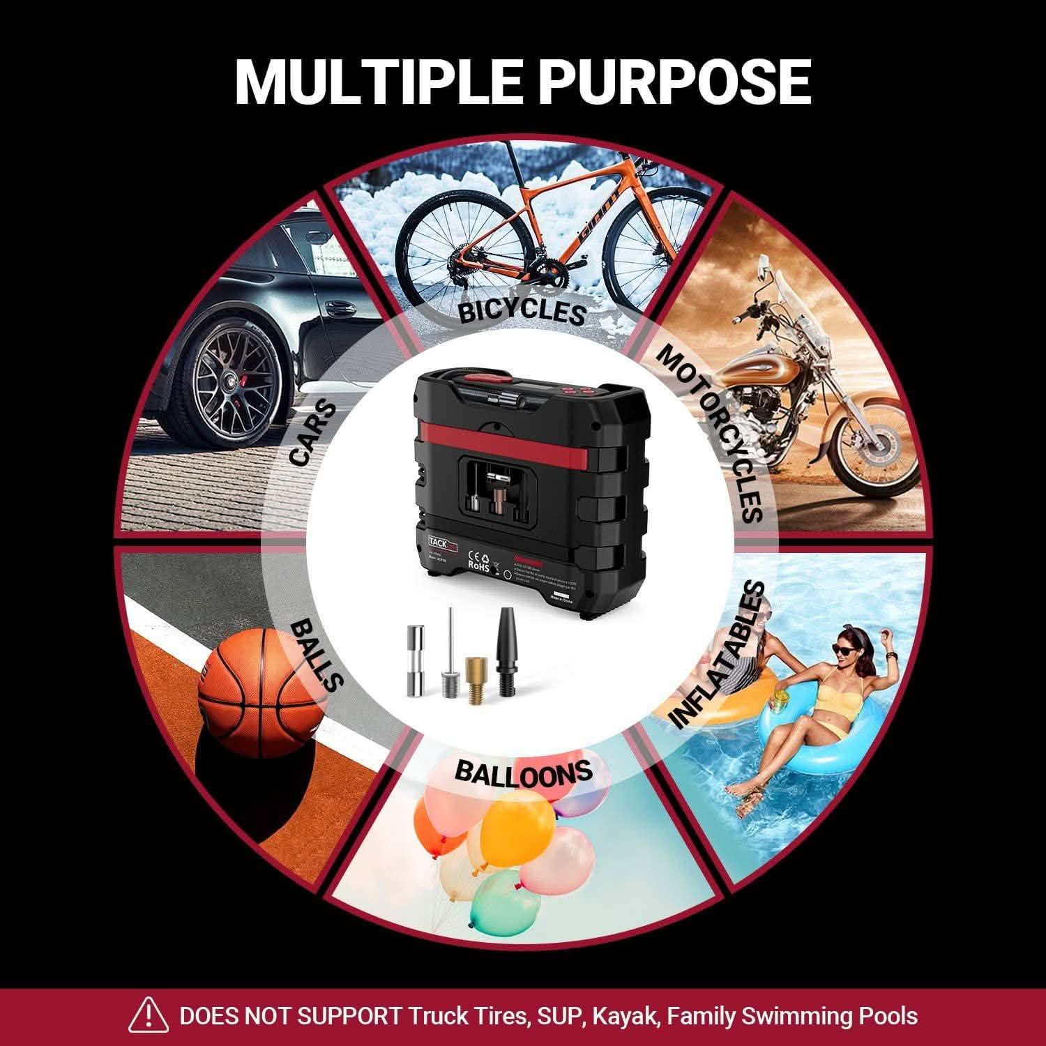 TACKLIFE Car Tire Inflator 12V DC Portable Air Compressor with 3 LED Lights Automotive - DailySale