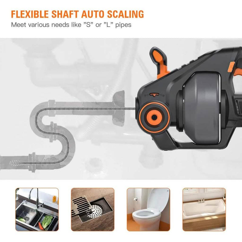 TACKLIFE Drain Snake 25Ft Automatic Cordless Drain Clog Remover Household Appliances - DailySale