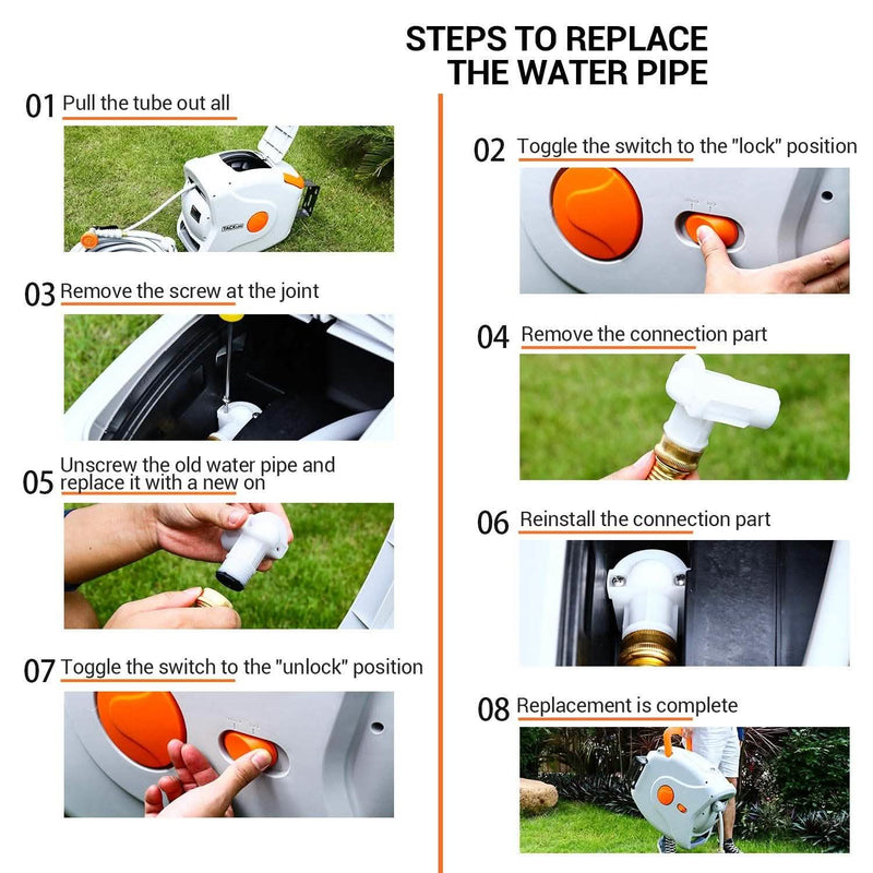 TACKLIFE Garden Retractable Hose Reel 82+8 FT 5/8'' Wall Mounted Garden & Patio - DailySale