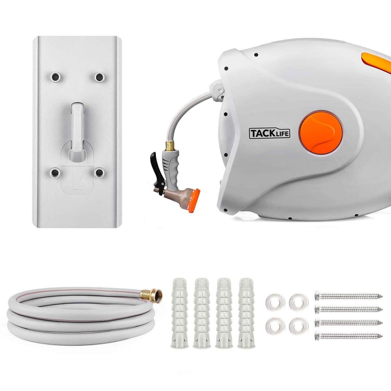 TACKLIFE Garden Retractable Hose Reel 82+8 FT 5/8'' Wall Mounted Garden & Patio - DailySale