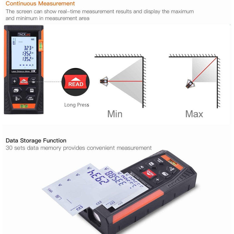 Tacklife HD60 Classic Laser Measuring Device 196Ft Home Improvement - DailySale