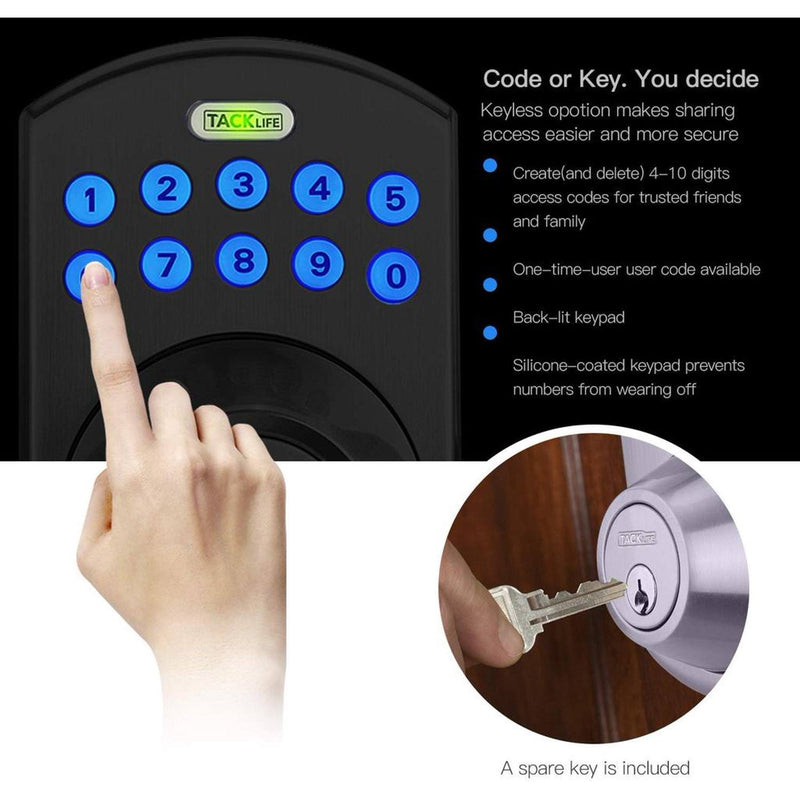 TACKLIFE Keypad Electronic Deadbolt Door Lock, Keyless Entry Door Lock With 1-Touch Motorized Auto-Locking Home Improvement - DailySale