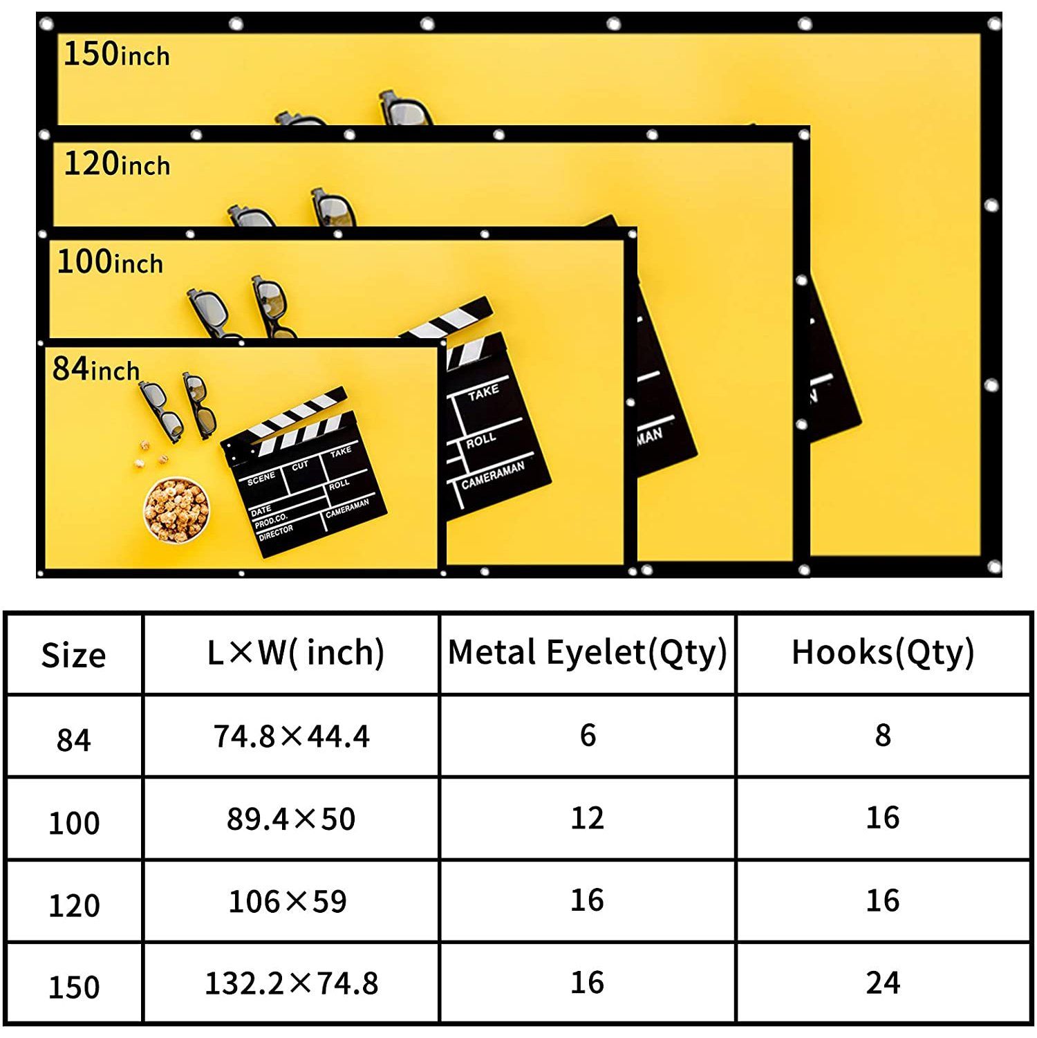 Taotique 4K Movie Projector Screen 16:9 HD Foldable and Portable TV & Video - DailySale