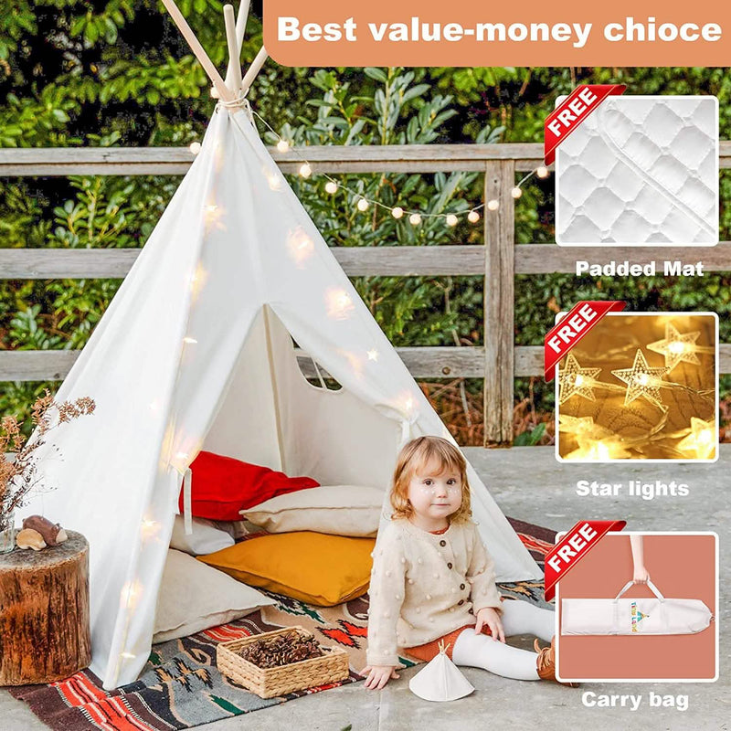 Teepee Tent for Kids - Play Tent Indoor Outdoor Cotton Canvas Toys & Games - DailySale