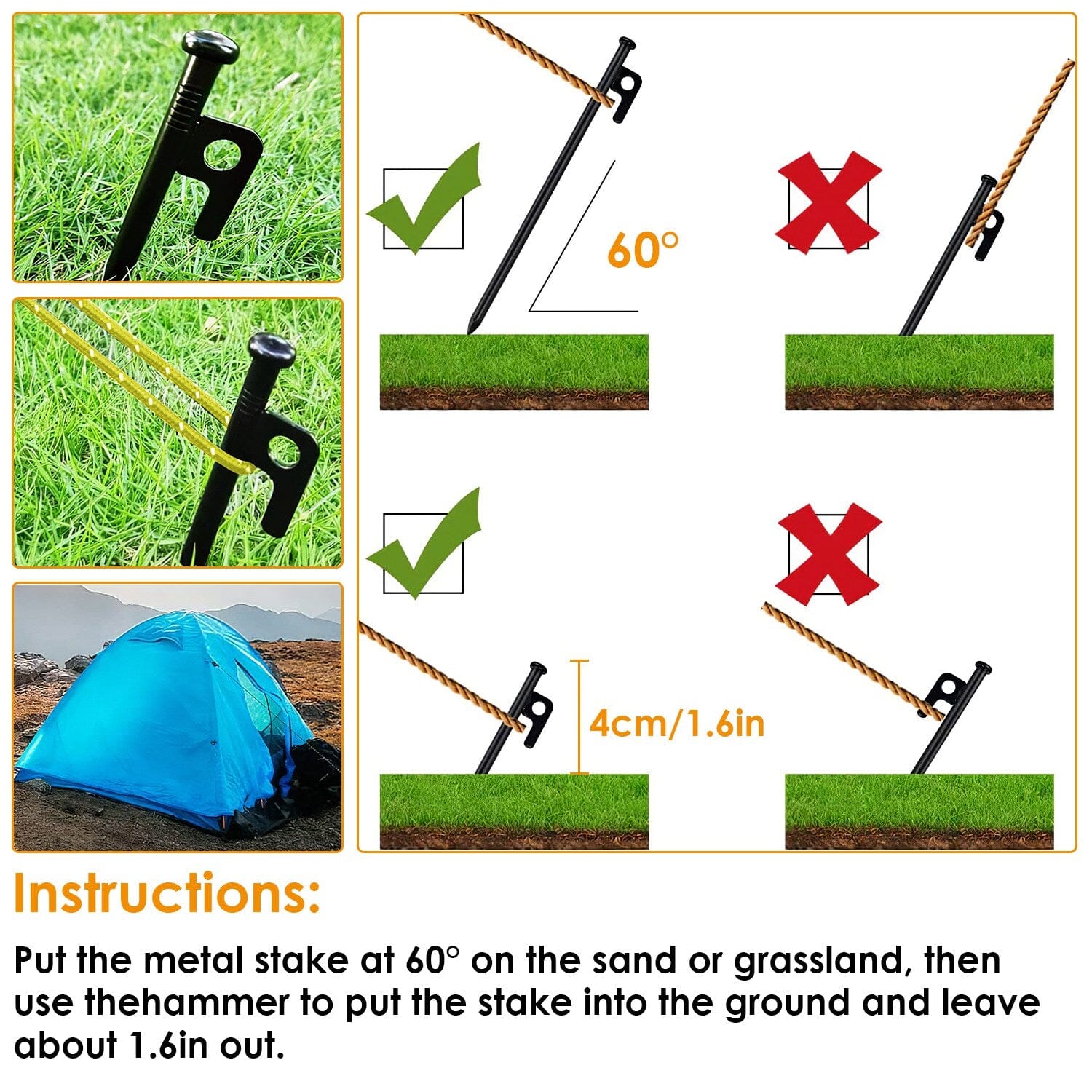 Tent Stakes Camping Hammer Set Sports & Outdoors - DailySale