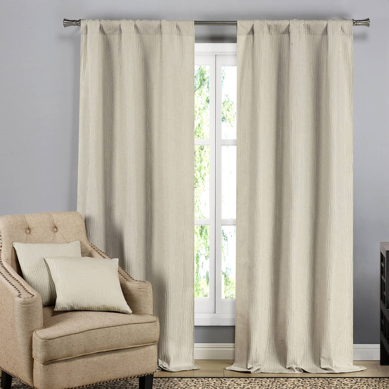 Textured Window Curtain Pair Panel with Matching Dec Pillows Set Furniture & Decor Beige/Gold - DailySale