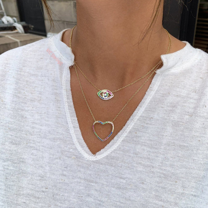 Thin Open Heart Rainbow Necklace Necklaces - DailySale