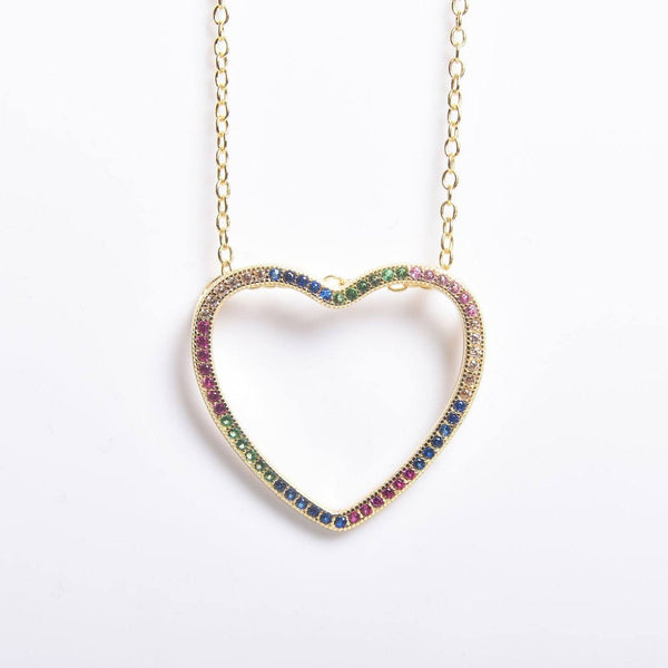 Thin Open Heart Rainbow Necklace Necklaces Gold - DailySale