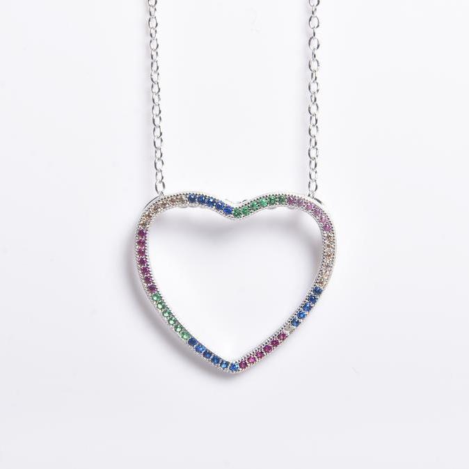 Thin Open Heart Rainbow Necklace Necklaces Silver - DailySale