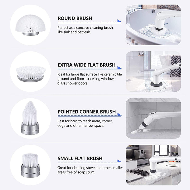 Electric Spin Scrubber Cordless Power Scrubber with Extension Handle & 5 Cleaner  Brushes for Bathroom Tub Tile Kitchen Floor Grout Pool