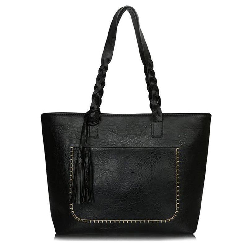 Tote Vintage Faux Women Leather Handbag Handbags & Wallets Black - DailySale