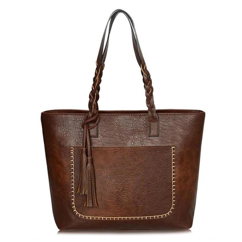 Tote Vintage Faux Women Leather Handbag Handbags & Wallets Brown - DailySale