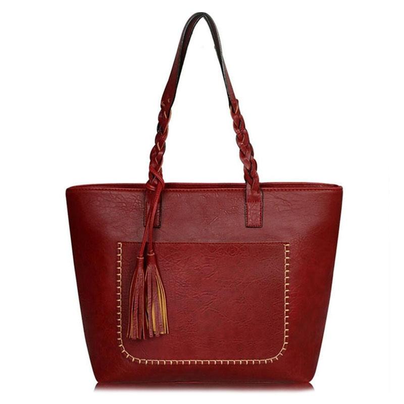 Tote Vintage Faux Women Leather Handbag Handbags & Wallets Red - DailySale
