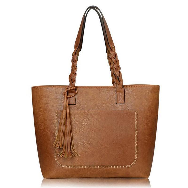 Tote Vintage Faux Women Leather Handbag Handbags & Wallets Tan - DailySale