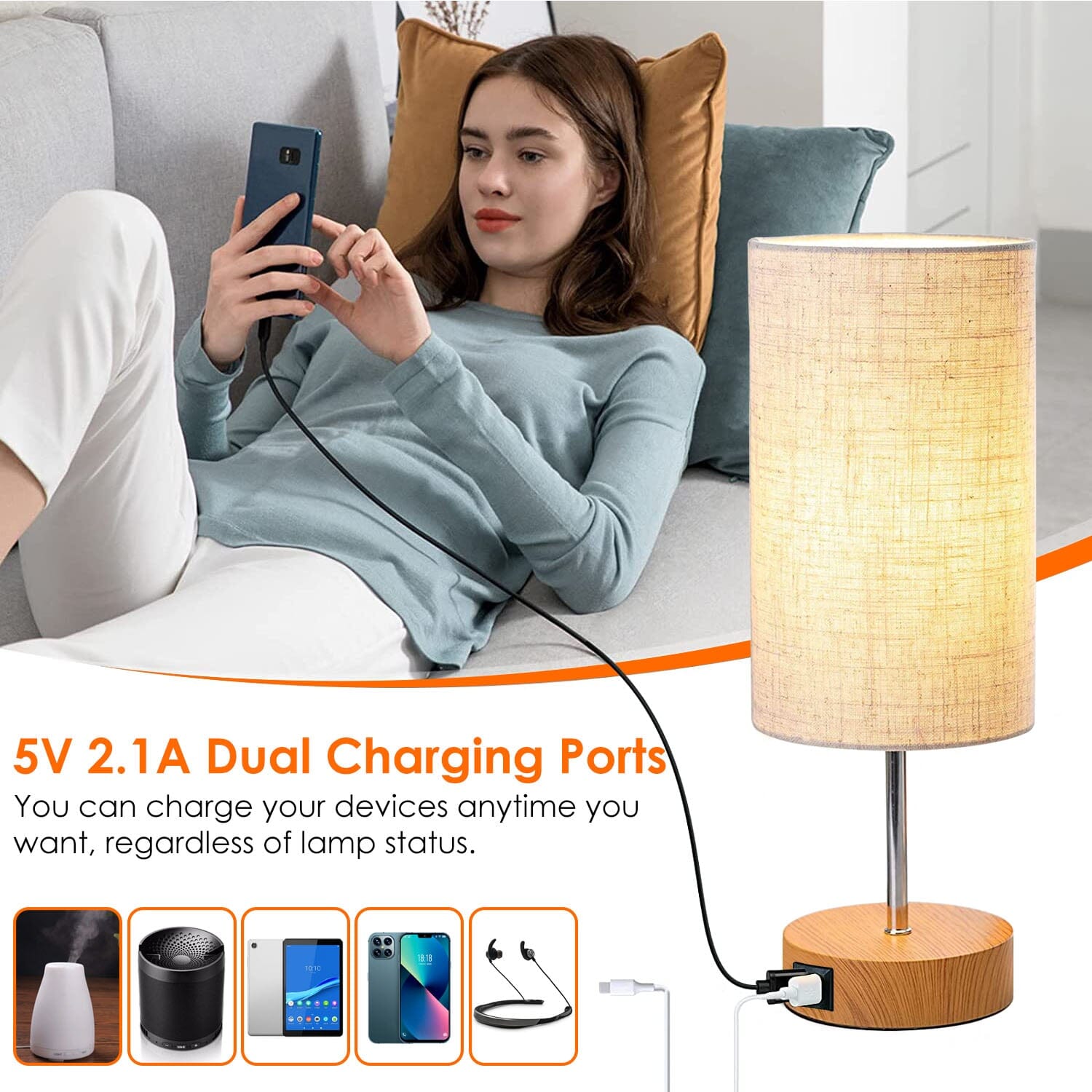 Touch Control Table Lamp 3-Way Dimmable Nightstand Beside Lamp Indoor Lighting - DailySale