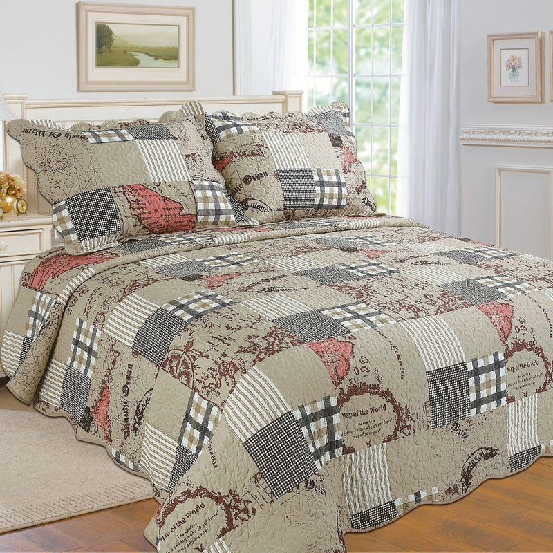 Tradition Premium Printed Reversible Quilt Sets Linen & Bedding Taupe Twin - DailySale