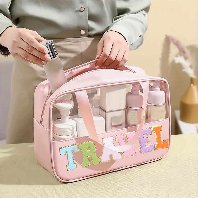 Transparent Letter Pattern Makeup Bag with Handle Bags & Travel - DailySale