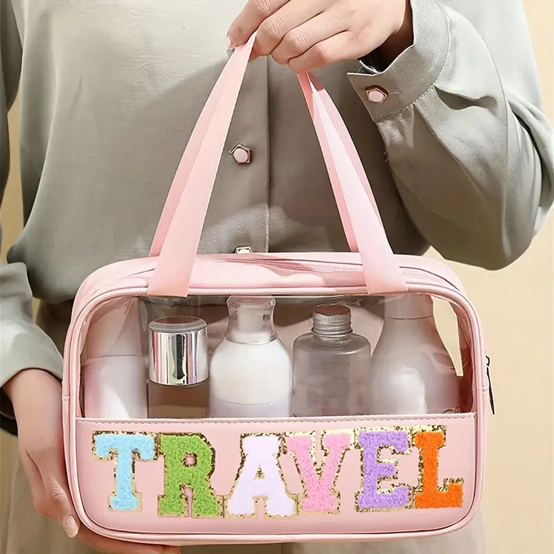 Transparent Letter Pattern Makeup Bag with Handle Bags & Travel - DailySale