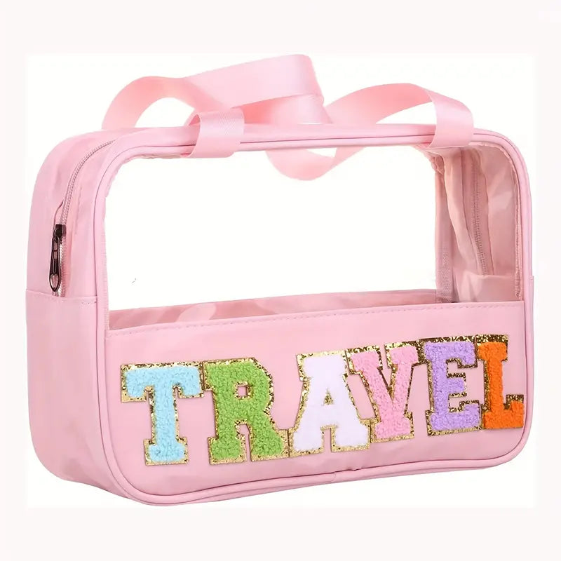 Transparent Letter Pattern Makeup Bag with Handle Bags & Travel - DailySale