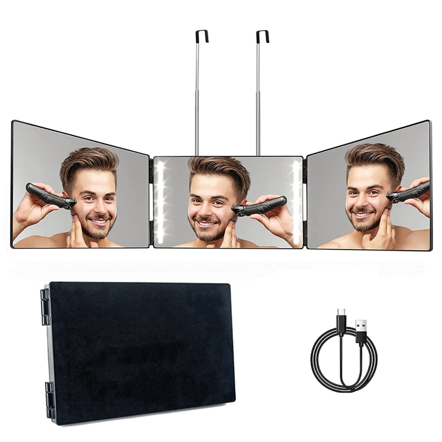 Tri-Fold Mirror with Telescopic Hanger Beauty & Personal Care - DailySale