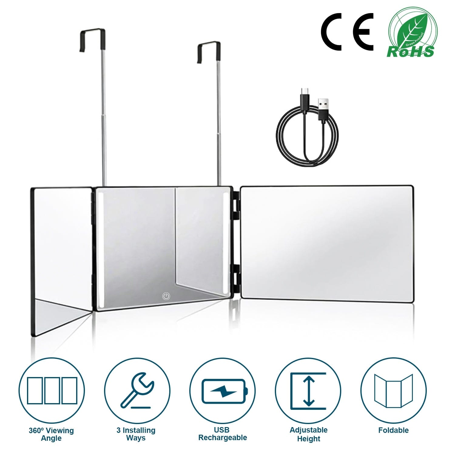 Tri-Fold Mirror with Telescopic Hanger Beauty & Personal Care - DailySale