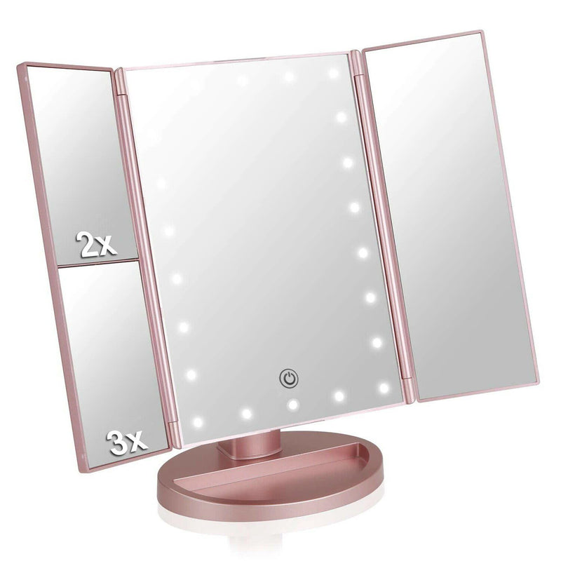 Tri-fold Vanity Makeup LED USB Touch Screen 10X Magnifing Mirror Beauty & Personal Care - DailySale