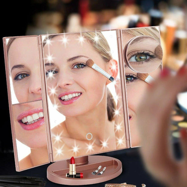 Tri-fold Vanity Makeup LED USB Touch Screen 10X Magnifing Mirror Beauty & Personal Care - DailySale
