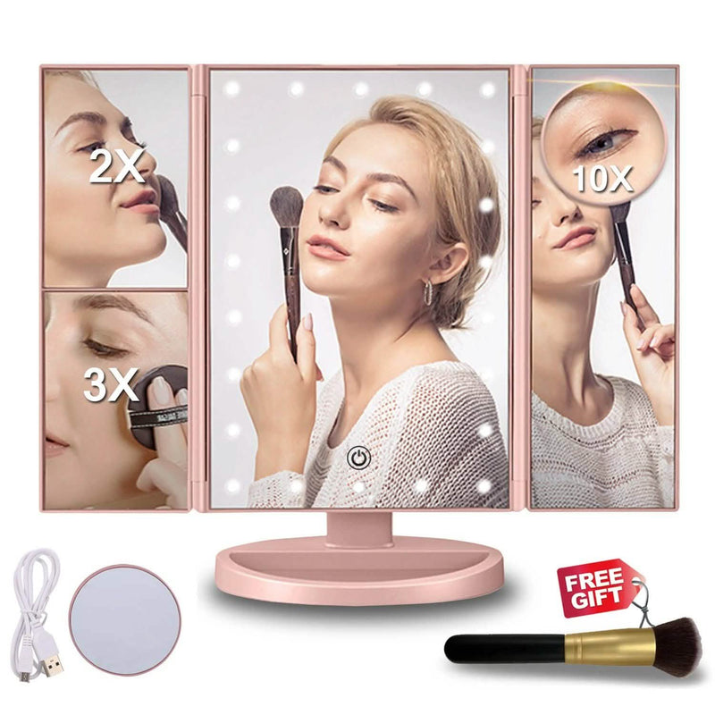 Tri-fold Vanity Makeup LED USB Touch Screen 10X Magnifing Mirror Beauty & Personal Care - DailySale
