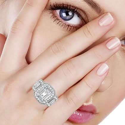 Tri Stone Emerald Cut Cubic Zirconia Ring in 18k White Gold - Size: 9 Jewelry - DailySale