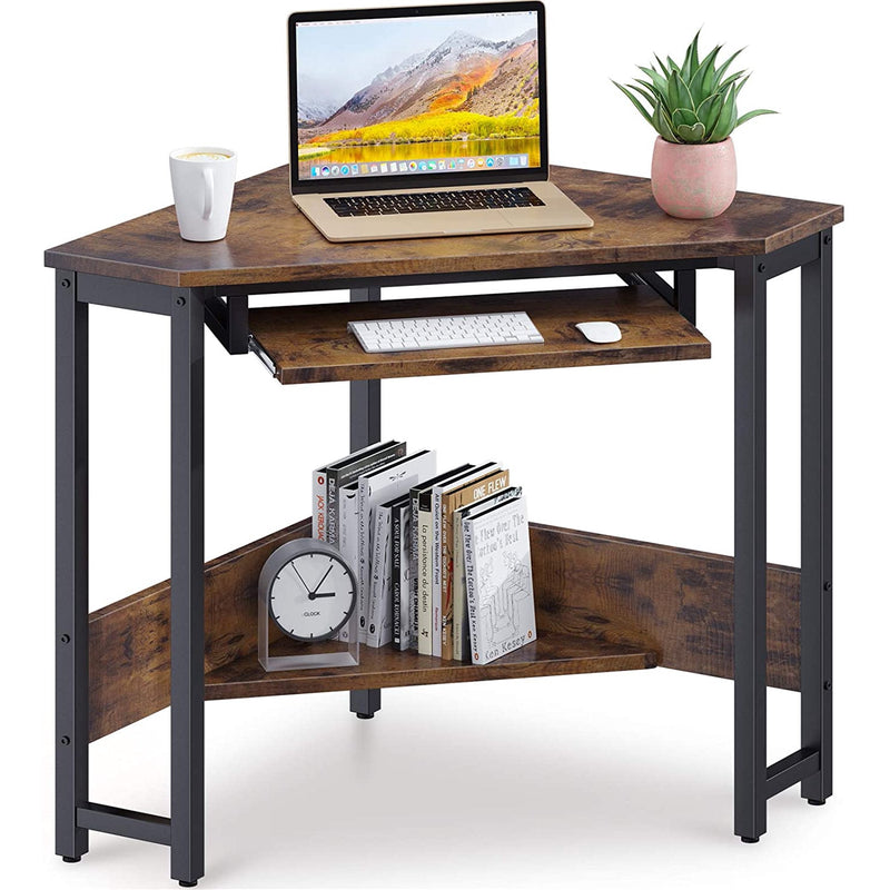 Triangle Computer Desk, Smooth Keyboard Tray& Storage Shelves Furniture & Decor Brown - DailySale