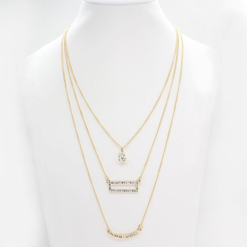 Triple Layer Necklace with Crystal Bars and Pendant Necklaces - DailySale