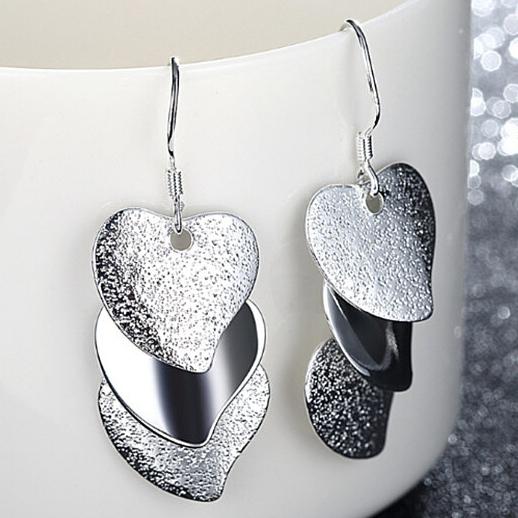 Triple Stacked Heart Earrings in White Gold Earrings - DailySale