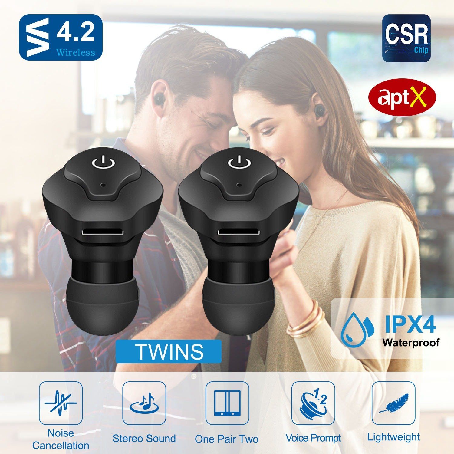 True Wireless Earbuds CSR v4.2 In-Ear Stereo Headsets Headphones & Audio - DailySale