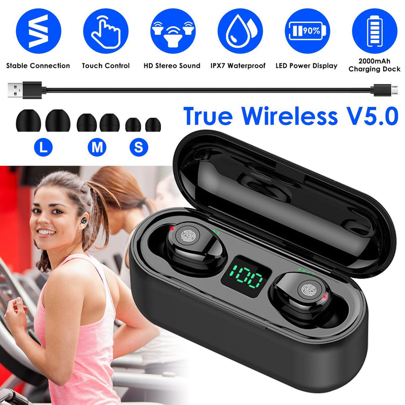 True Wireless V5.0 Earbuds with LED Display Magnetic Charging Dock Headphones & Audio - DailySale