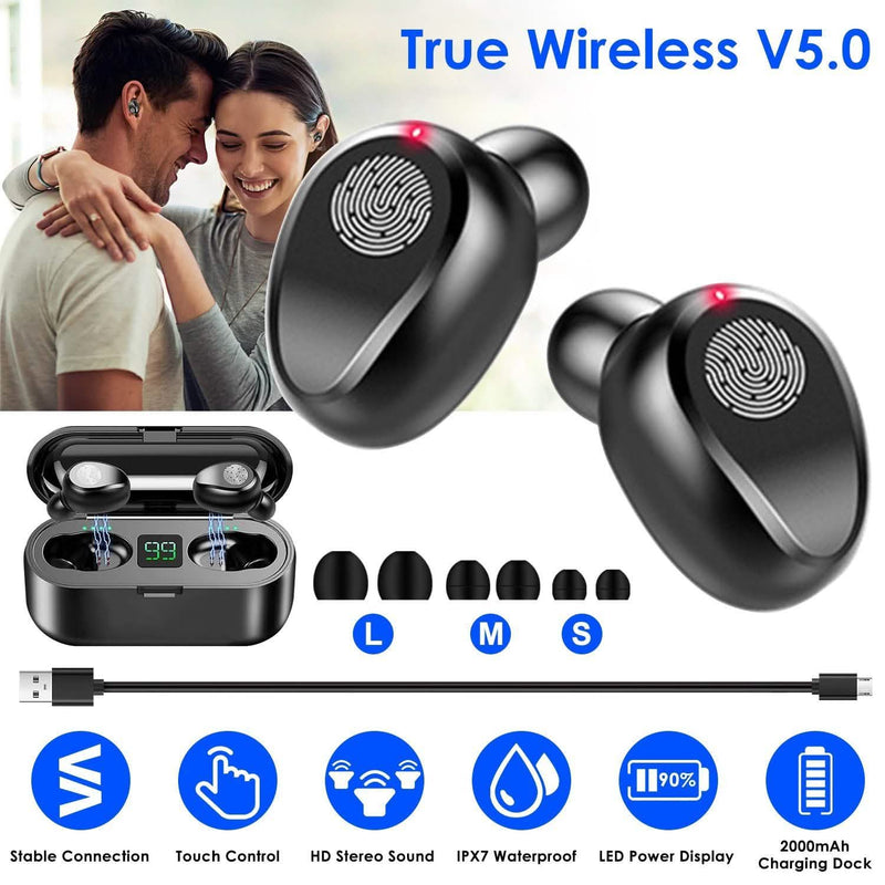 True Wireless V5.0 Earbuds with LED Display Magnetic Charging Dock Headphones & Audio - DailySale