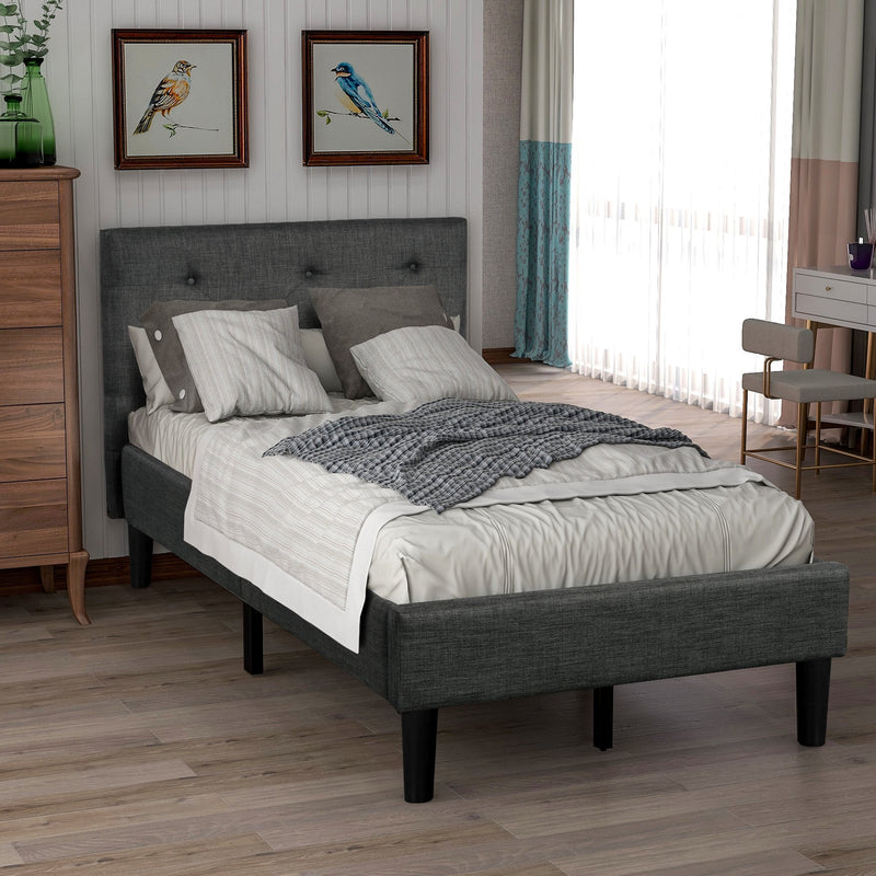 Tufted Platform Bed, Twin Size Button Upholstered Platform Bed Bedding - DailySale