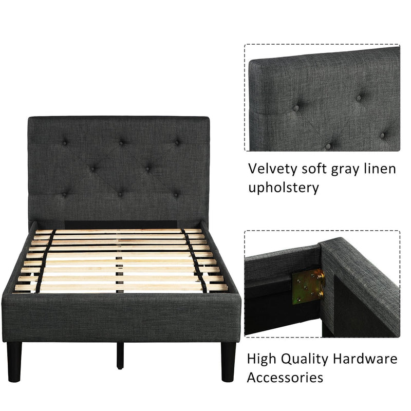 Tufted Platform Bed, Twin Size Button Upholstered Platform Bed Bedding - DailySale
